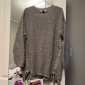 Love Riche Grey Sweater with Tie Detail